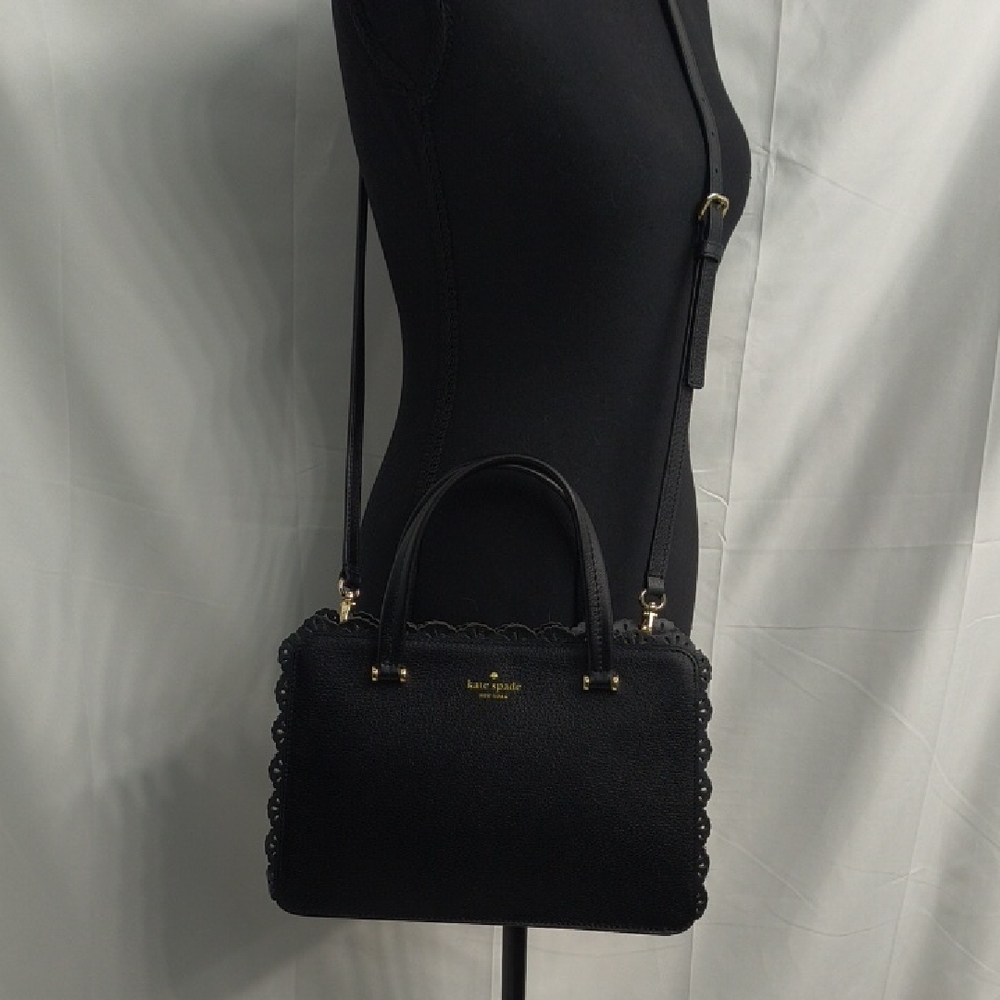 Kate Spade Fordham Court Marielle black leather satchel with lace cutout trim